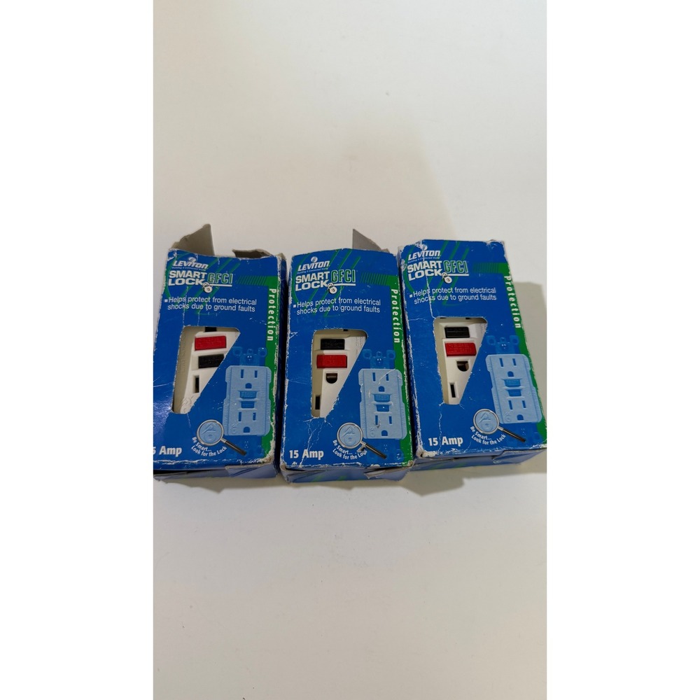 Lot of 3 Leviton Smartlock GFCI 15 Amp 125V Outlets White SB-B92-08599-11B